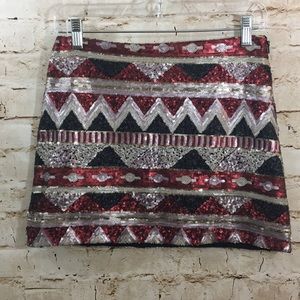 Forever 21 Red Blk Silver Sequin Mini Skirt Sz. S